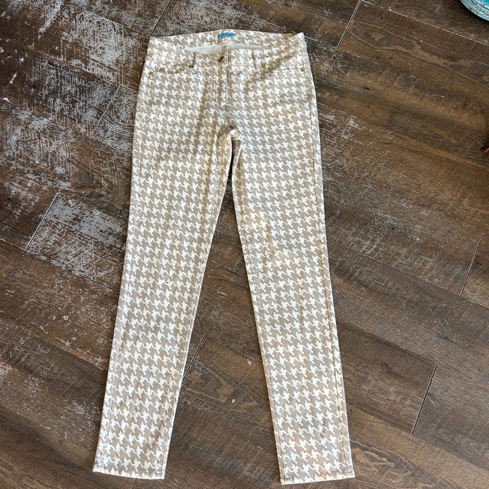 J. McLaughlin Tan White Houndstooth Cotton Skinny Pants Size 6